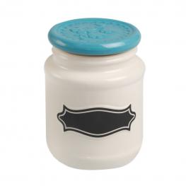 Small ceramic jar with blue lid